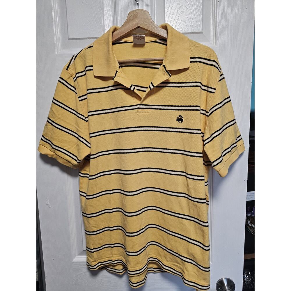 Brooks Brothers Polo Shirt Mens L Yellow Striped Cotton Short Sleeve